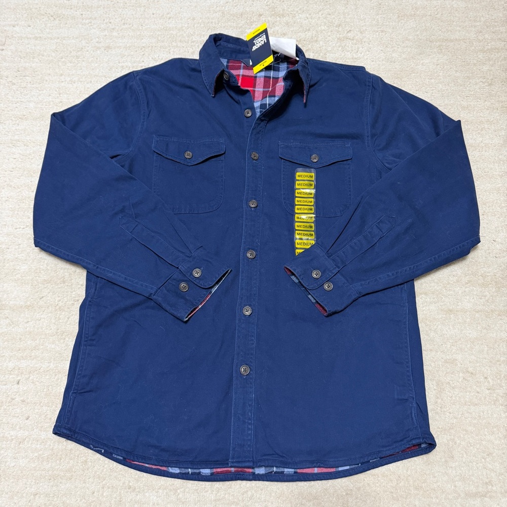 NWT Lands End Flannel Lined Long Sleeve Work Shirt Jacket Shacket Blue Men's M